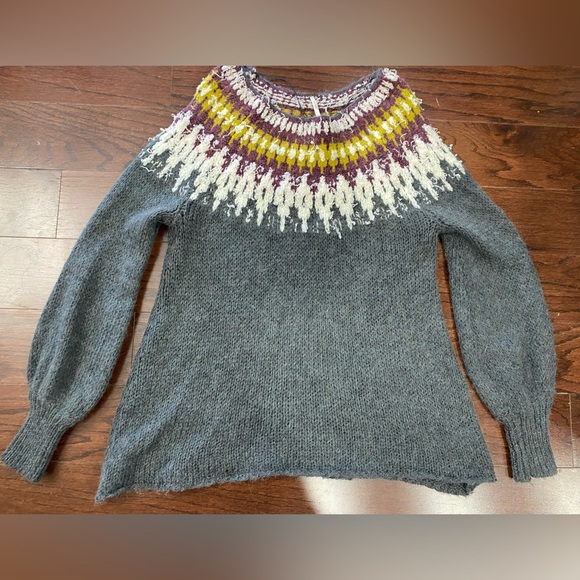 Free People Fair Isle Gray Sweater Size M - Picture 4 of 8